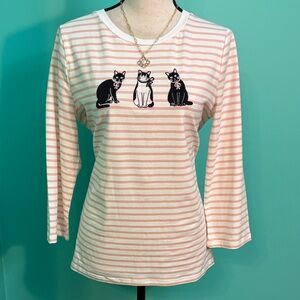 Carolyn Taylor Peach and White Cat Print Top